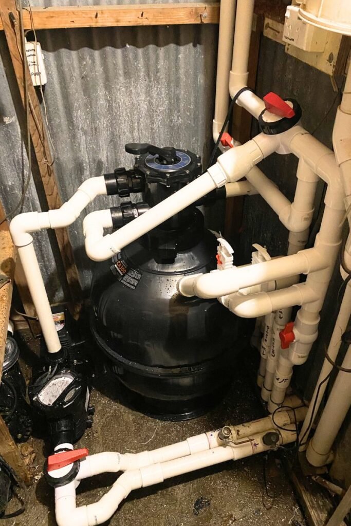 Pool filter repaired and pipework restored to proper working condition