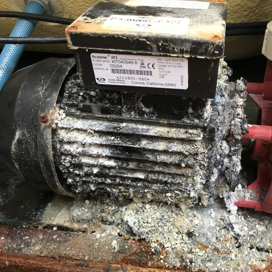 Severely corroded spa pump motor causing failure and no circulation in Point Cook